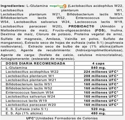 Tabla ingredientes del suplemento fisiológico ProtechG