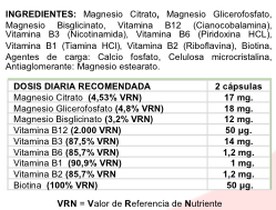 Tabla ingredientes del suplemento fisiológico Magnefico