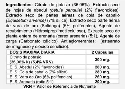 Ingredientes del suplemento fisiológico Depur-Action